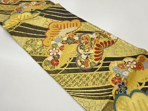 松に菊唐草・花々・蝶模様織出し袋帯